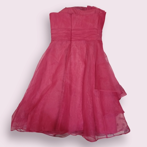 David's bridal size 2, hot pink stapless halter prom dress - Picture 2 of 3